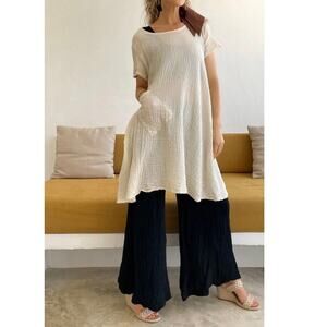 Sundance Cotton Gauze Tunic Dress Large Beige Boho Oversized Lagenlook